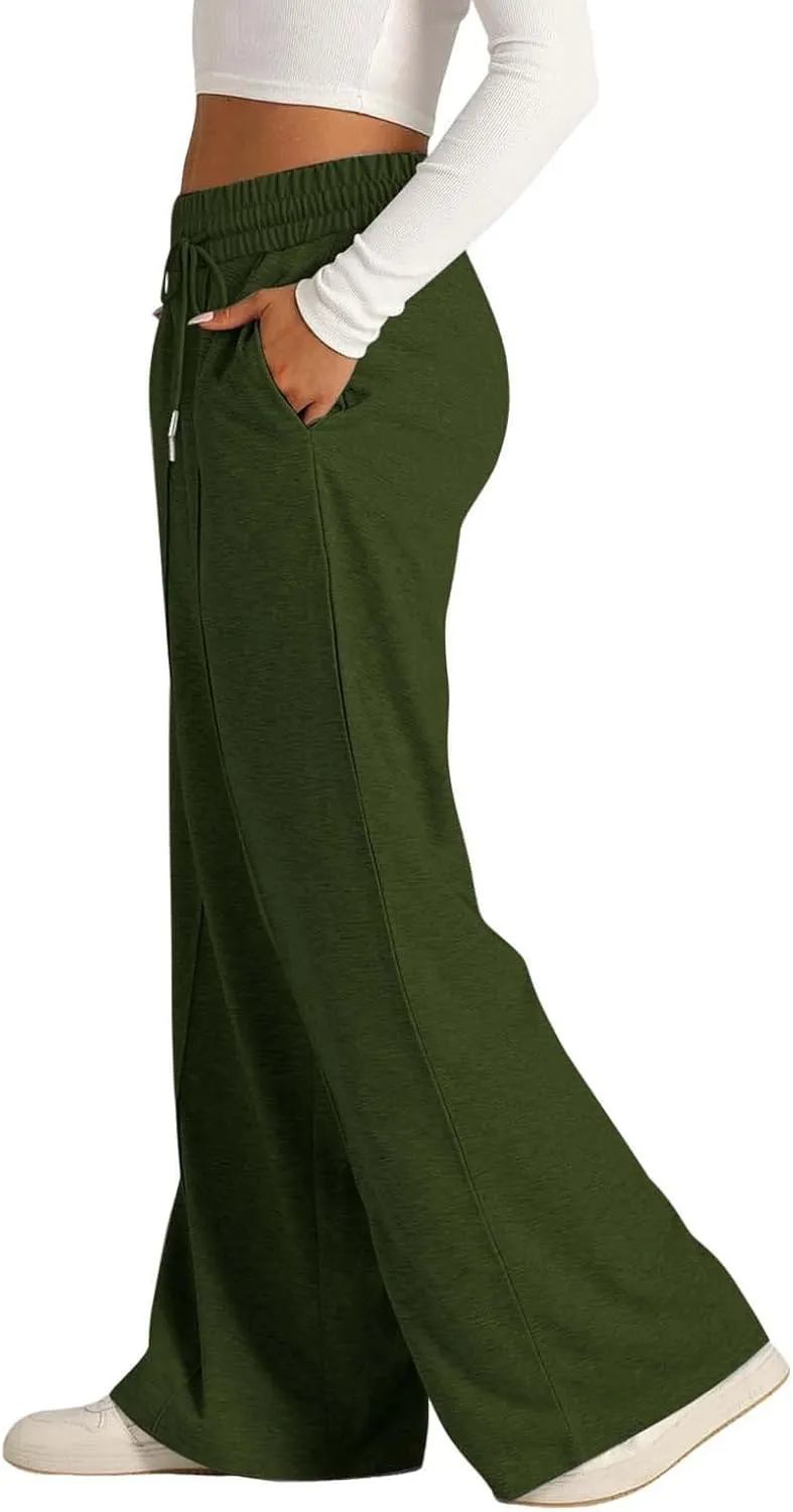 Women's Wide Leg Sweatpant High Waist Baggy Casual Elastic Drawstring Workout Active Joggers Pants with Pockets