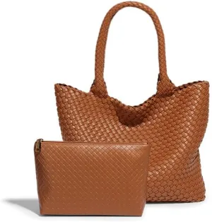 Woven Tote Bag for Women – Large Premium Vegan Leather Shoulder Handbag, Perfect for Work, Travel, and Daily Use