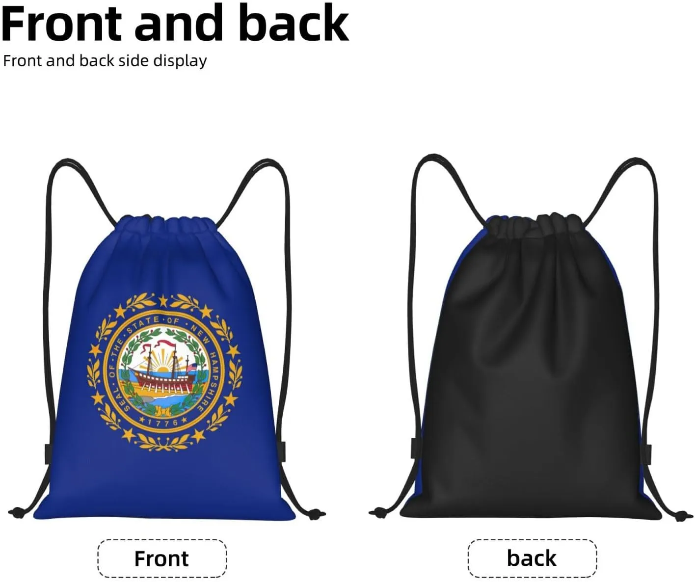 WURTON New Hampshire State Flag Print Lightweight Drawstring Bags Waterproof Gym Sack For Men, Women Draw String Back Bag