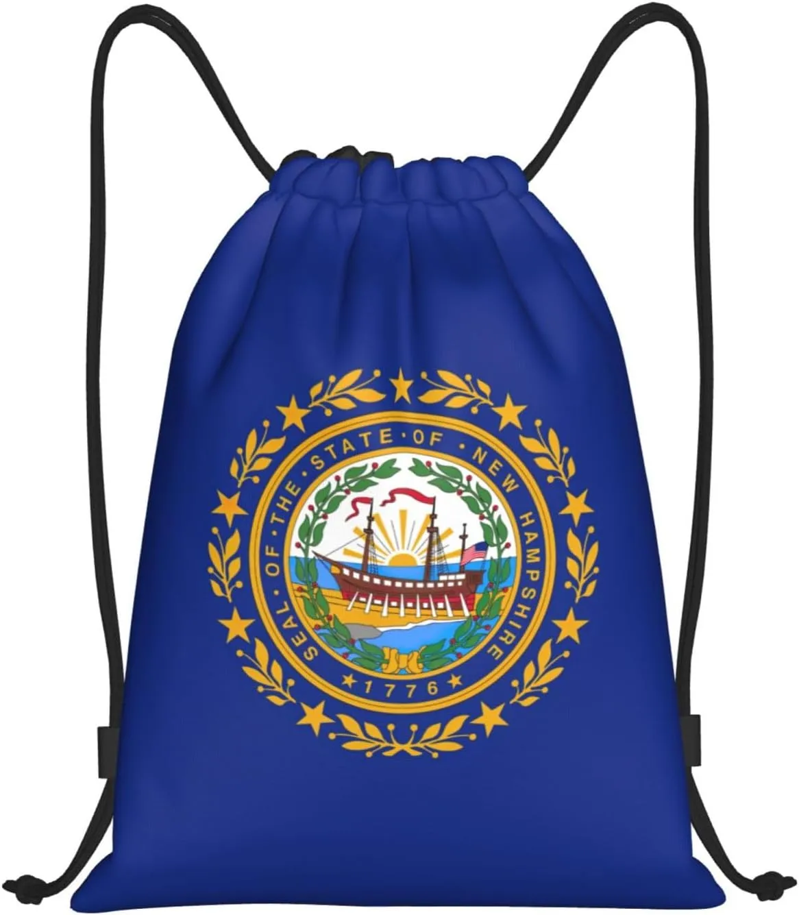 WURTON New Hampshire State Flag Print Lightweight Drawstring Bags Waterproof Gym Sack For Men, Women Draw String Back Bag