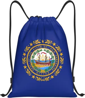 WURTON New Hampshire State Flag Print Lightweight Drawstring Bags Waterproof Gym Sack For Men, Women Draw String Back Bag