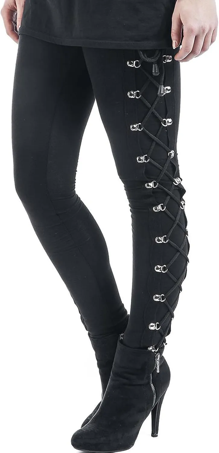 xxxiticat Women's Sexy Black Satin Side Lacing Solid Pants Long Bodycon High Waist Bandage Slim Thick Lace Up Leggings
