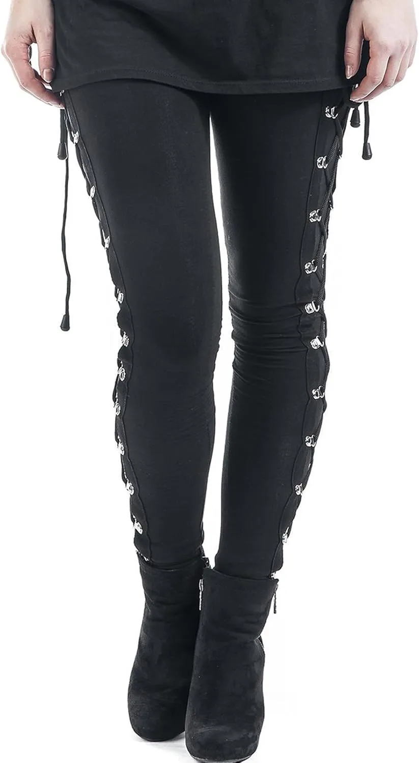 xxxiticat Women's Sexy Black Satin Side Lacing Solid Pants Long Bodycon High Waist Bandage Slim Thick Lace Up Leggings
