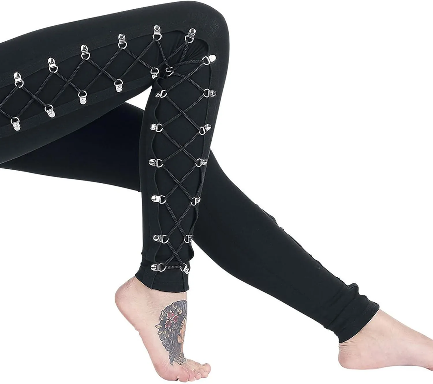 xxxiticat Women's Sexy Black Satin Side Lacing Solid Pants Long Bodycon High Waist Bandage Slim Thick Lace Up Leggings