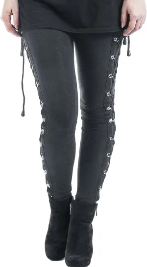 xxxiticat Women's Sexy Black Satin Side Lacing Solid Pants Long Bodycon High Waist Bandage Slim Thick Lace Up Leggings