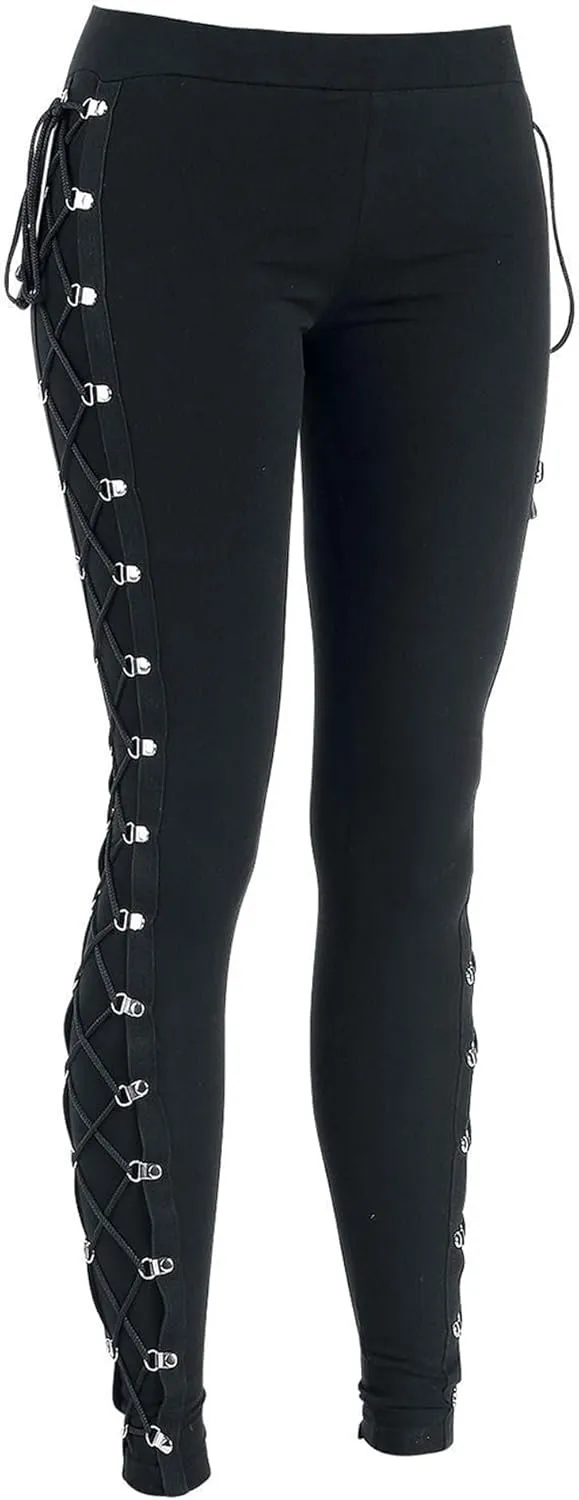 xxxiticat Women's Sexy Black Satin Side Lacing Solid Pants Long Bodycon High Waist Bandage Slim Thick Lace Up Leggings