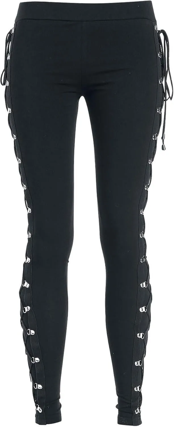 xxxiticat Women's Sexy Black Satin Side Lacing Solid Pants Long Bodycon High Waist Bandage Slim Thick Lace Up Leggings