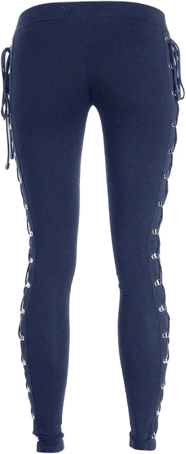 xxxiticat Women's Sexy Black Satin Side Lacing Solid Pants Long Bodycon High Waist Bandage Slim Thick Lace Up Leggings