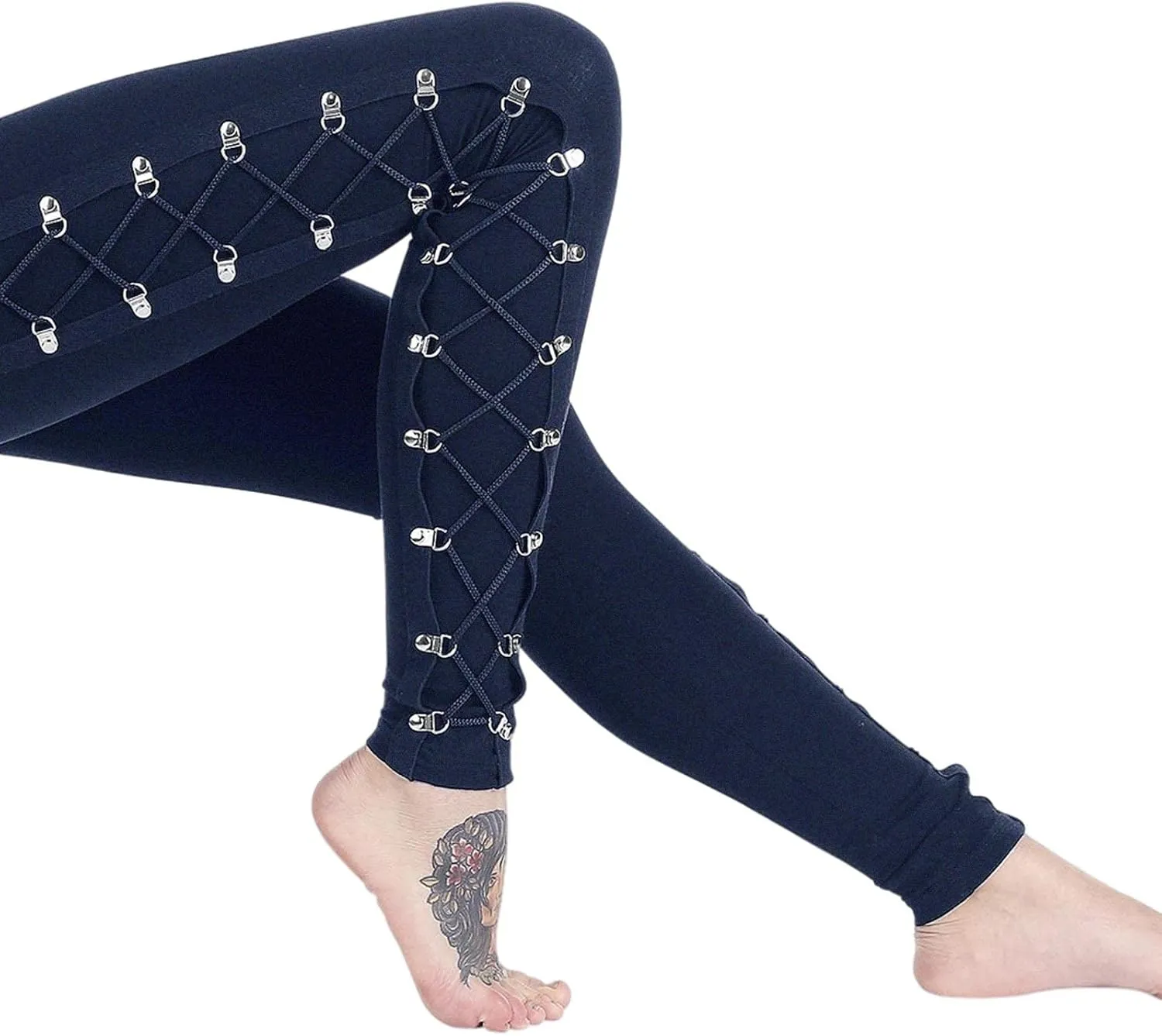 xxxiticat Women's Sexy Black Satin Side Lacing Solid Pants Long Bodycon High Waist Bandage Slim Thick Lace Up Leggings