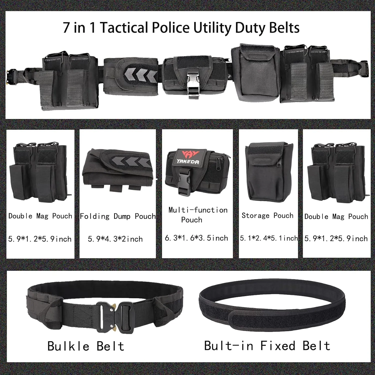 YAKEDA Tactical Battle Belt Duty Belts Law Enforcement Police Utility Belt With Pouches 7 in 1