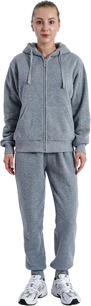 Yasumond Women's Sweatsuit Outfits Sherpa Lined Hooded Tracksuits 2 Piece Set Hoodie & Sweatpants
