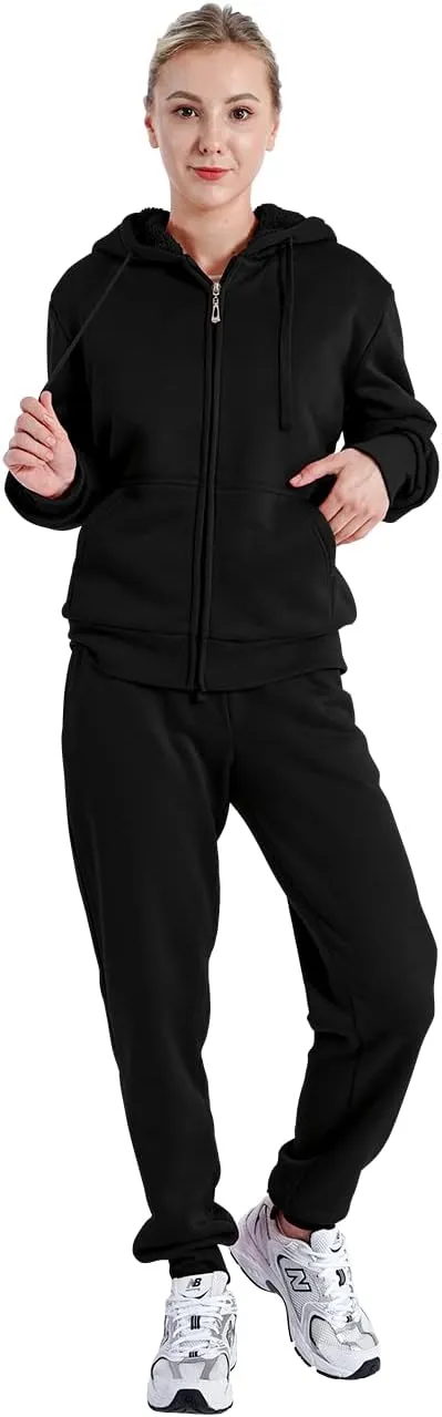 Yasumond Women's Sweatsuit Outfits Sherpa Lined Hooded Tracksuits 2 Piece Set Hoodie & Sweatpants