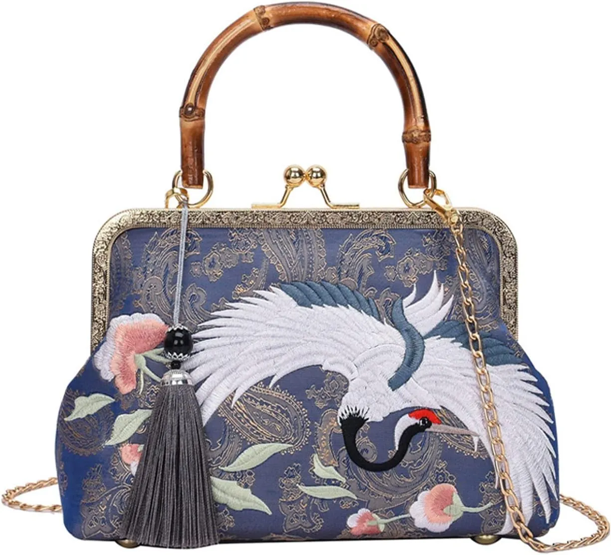 YeBon Retro Shoulder Chain Messenger Clutch Chinese Style Embroidered Jacquard Women's Evening Bags