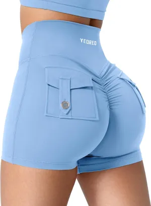 YEOREO CoreFlex Scrunch Workout Shorts with Pockets Charm Gym Biker Shorts for Women High Waisted Booty Yoga