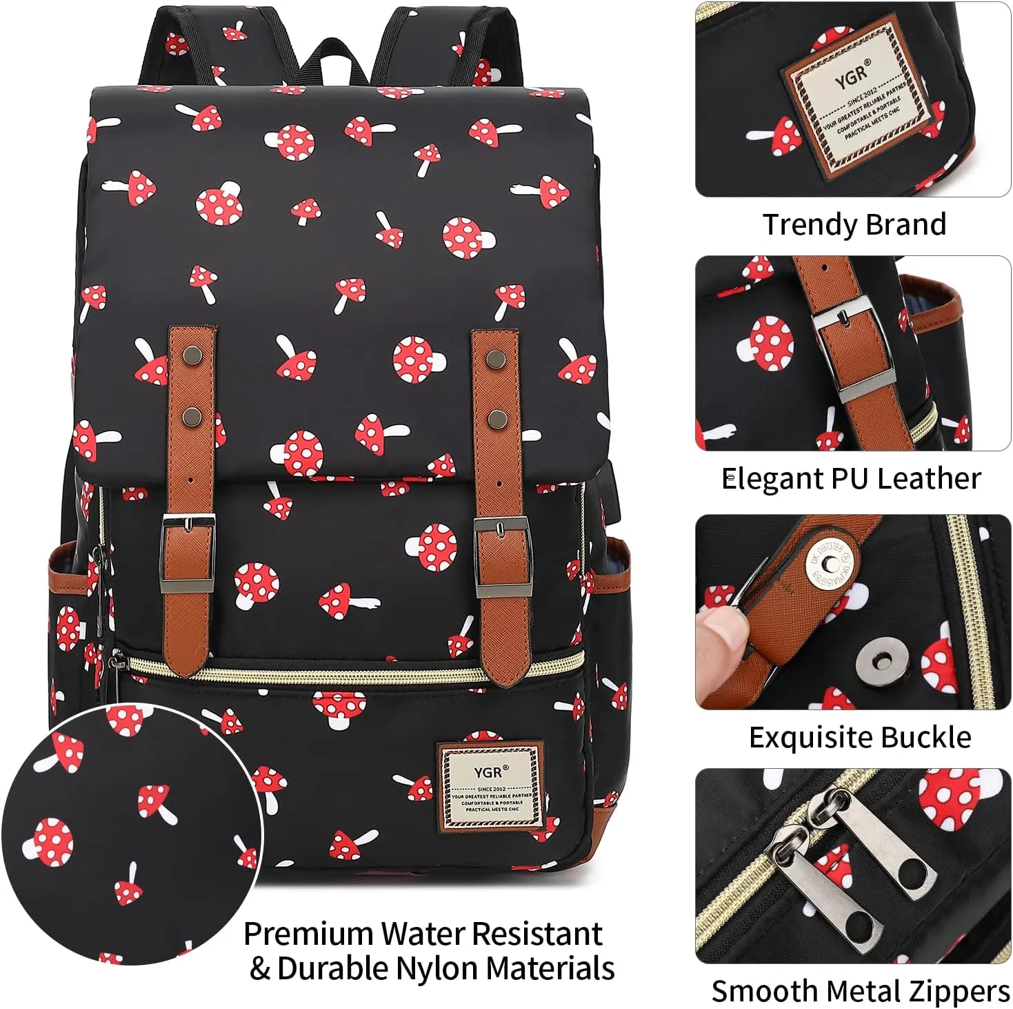YGR Floral Laptop Backpack for Women, Female, School, Travel, Business, Outdoor Sports, Office, Work