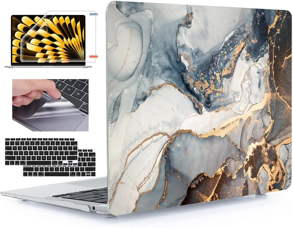 YSCLBAHUK Compatible with MacBook Air 13 inch Case 2021 2020-2018 M1 A2337 A2179 A1932 with Retina Display & Touch id, Hard Shell Case with Keyboard Cover Screen Protector Trackpad Film, Marble