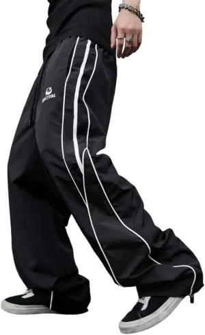 ZAFUL Mens Baggy Pants Y2K Contrast Piping Drawstring Sweatpants Fashion Unisex Oversized Cargo Pants for Men with Pockets