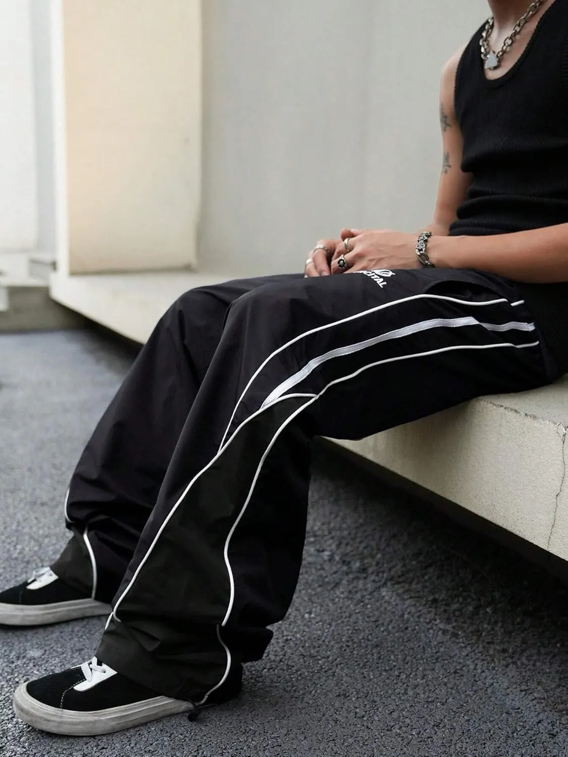 ZAFUL Mens Baggy Pants Y2K Contrast Piping Drawstring Sweatpants Fashion Unisex Oversized Cargo Pants for Men with Pockets
