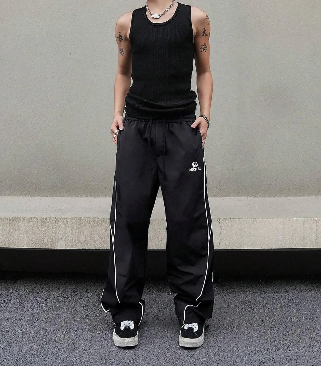 ZAFUL Mens Baggy Pants Y2K Contrast Piping Drawstring Sweatpants Fashion Unisex Oversized Cargo Pants for Men with Pockets