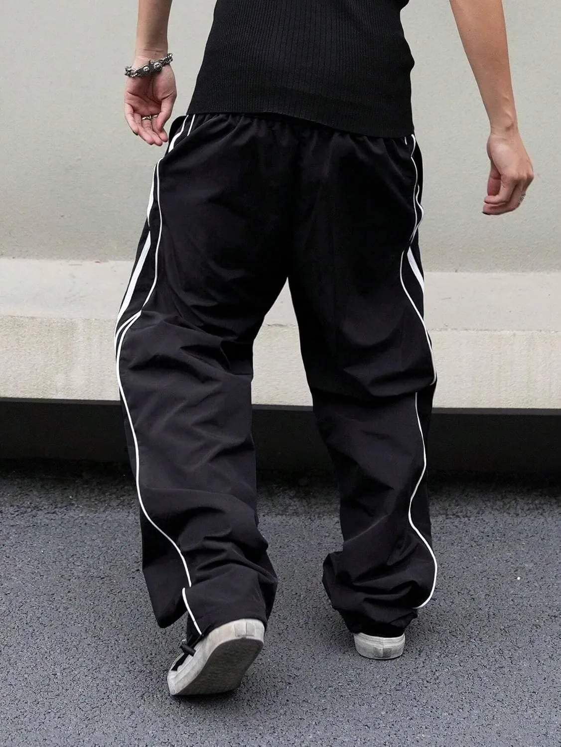 ZAFUL Mens Baggy Pants Y2K Contrast Piping Drawstring Sweatpants Fashion Unisex Oversized Cargo Pants for Men with Pockets