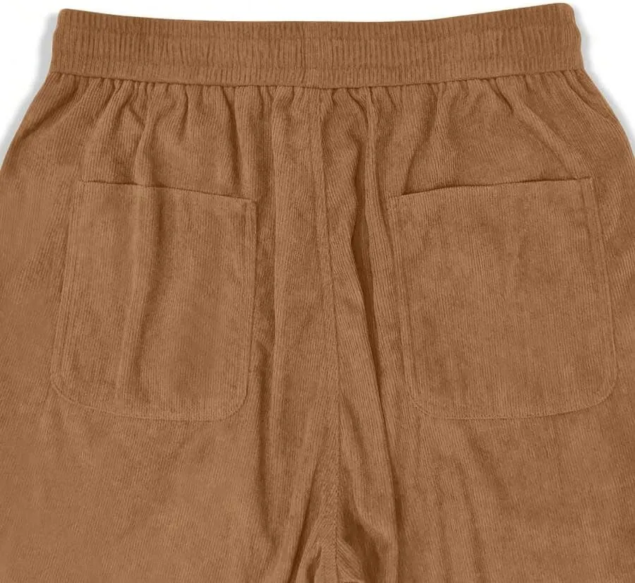 ZAFUL Mens Corduroy Straight Leg Pants Long Solid Elastic Waist Casual Pants Loose Fit Going Out Pants with Pockets