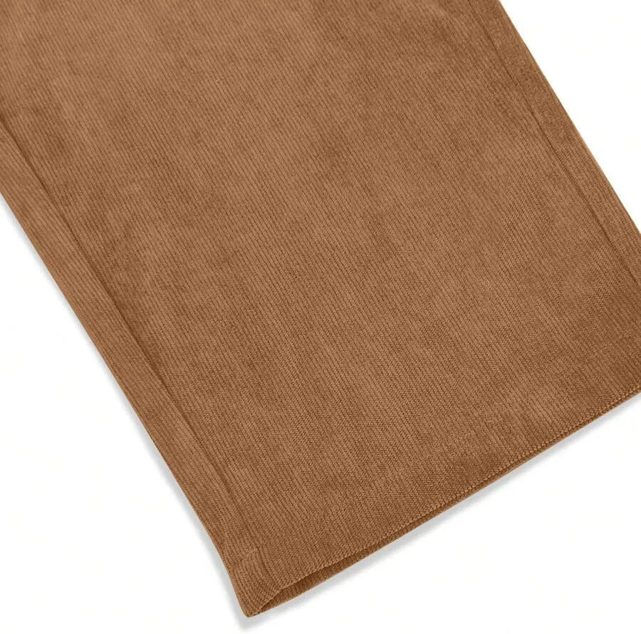 ZAFUL Mens Corduroy Straight Leg Pants Long Solid Elastic Waist Casual Pants Loose Fit Going Out Pants with Pockets