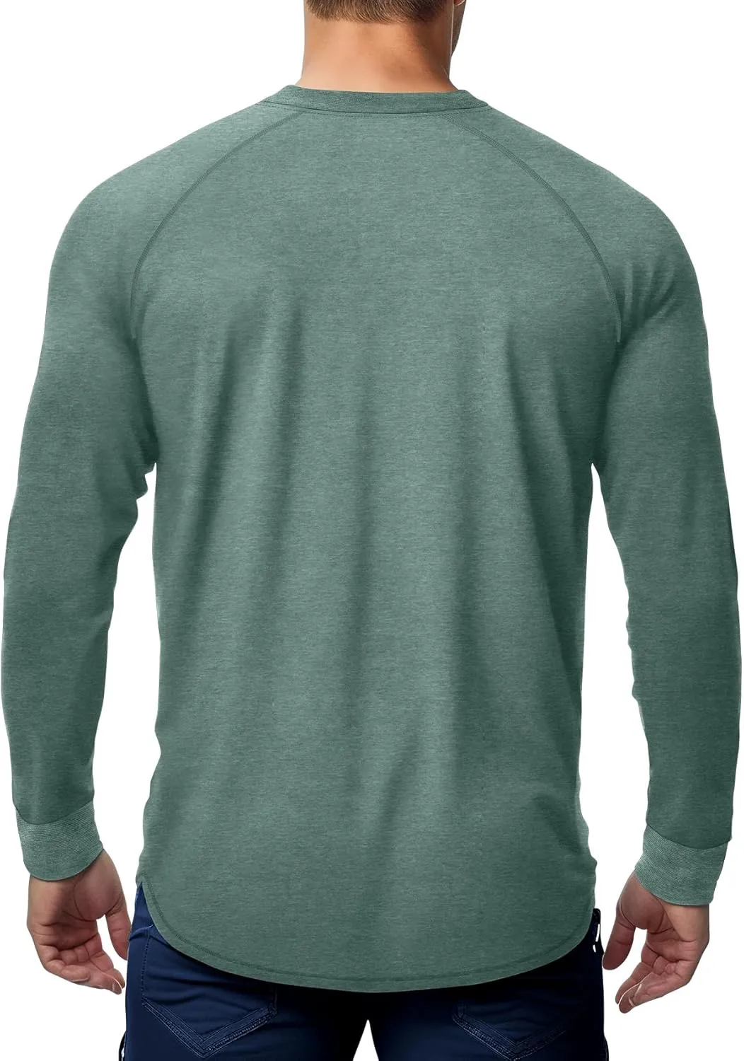 Zengjo Mens Long Sleeve Henley Shirts Stretch Casual 3 Button Tee Baisc Plain