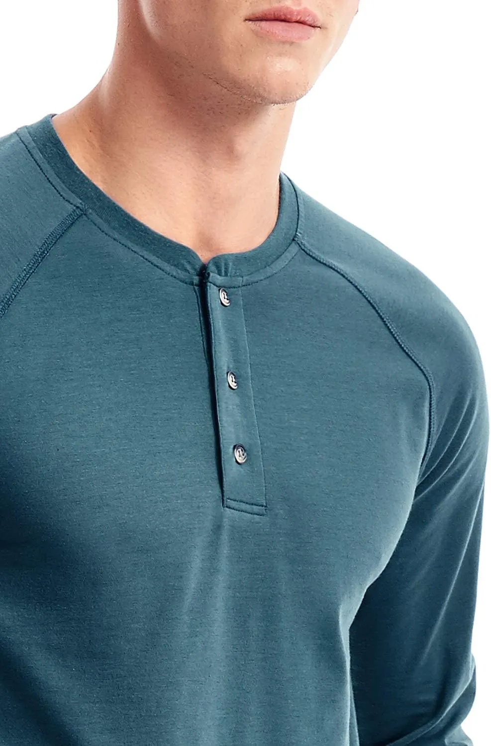 Zengjo Mens Long Sleeve Henley Shirts Stretch Casual 3 Button Tee Baisc Plain
