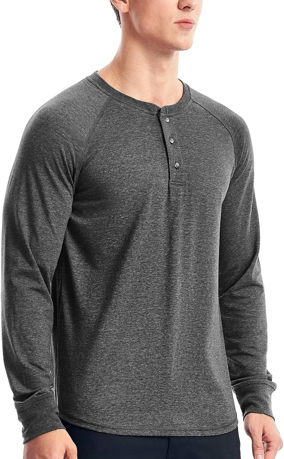 Zengjo Mens Long Sleeve Henley Shirts Stretch Casual 3 Button Tee Baisc Plain