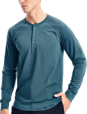 Zengjo Mens Long Sleeve Henley Shirts Stretch Casual 3 Button Tee Baisc Plain
