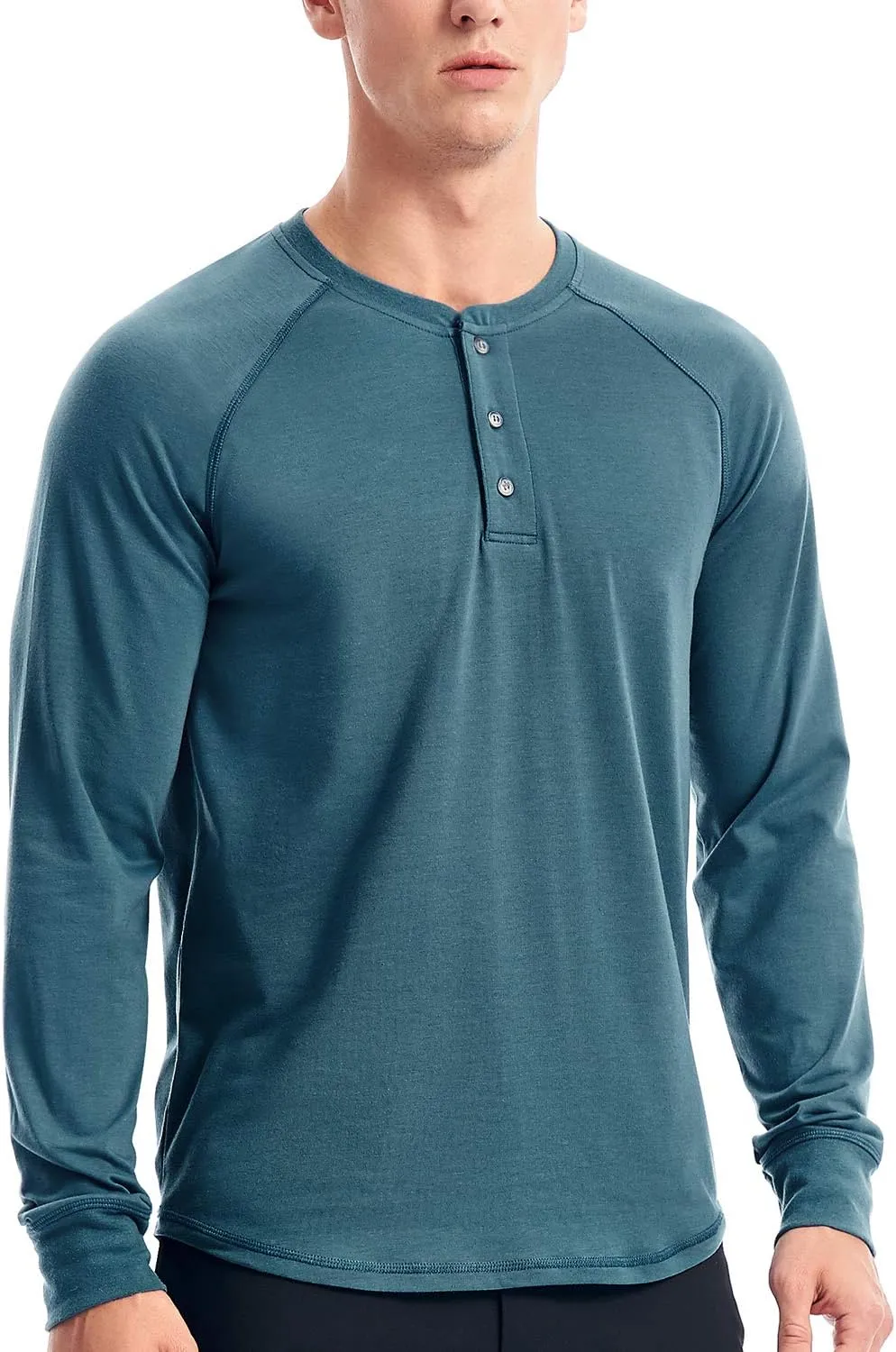 Zengjo Mens Long Sleeve Henley Shirts Stretch Casual 3 Button Tee Baisc Plain