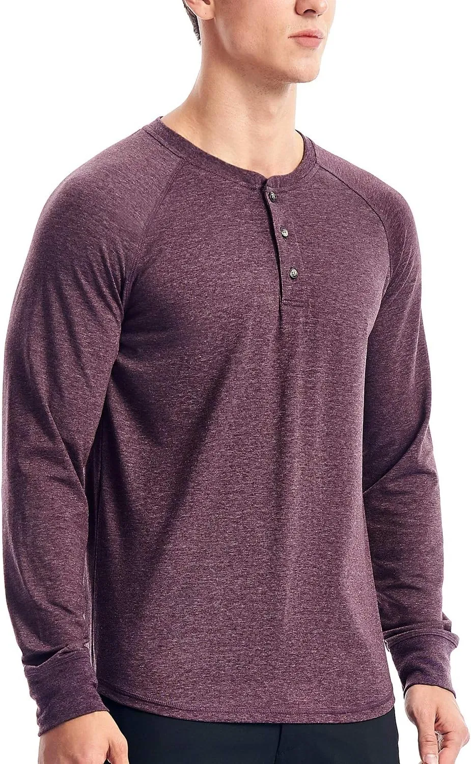 Zengjo Mens Long Sleeve Henley Shirts Stretch Casual 3 Button Tee Baisc Plain