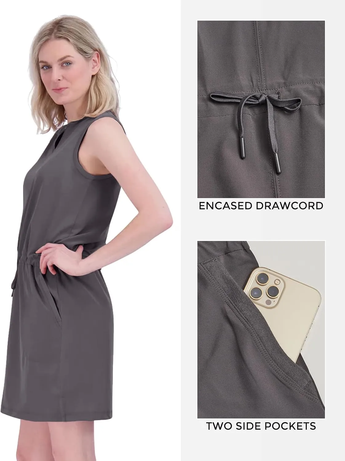 ZeroXposur Monaco Woven Stretch Activewear Dresses for Women, Sleeveless Dress for Women, Quick-Dry Golf Dress & Hiking Dress