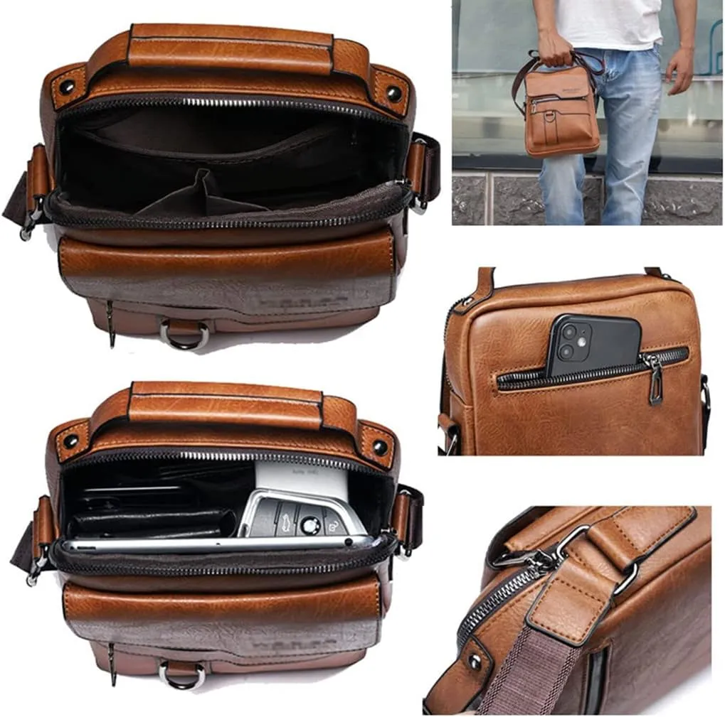 Zipper Buckle Leather Messenger Bag Crossbody Shoulder Bag Vintage Handle Bags