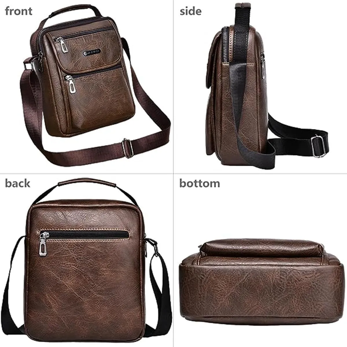 Zipper Buckle Leather Messenger Bag Crossbody Shoulder Bag Vintage Handle Bags