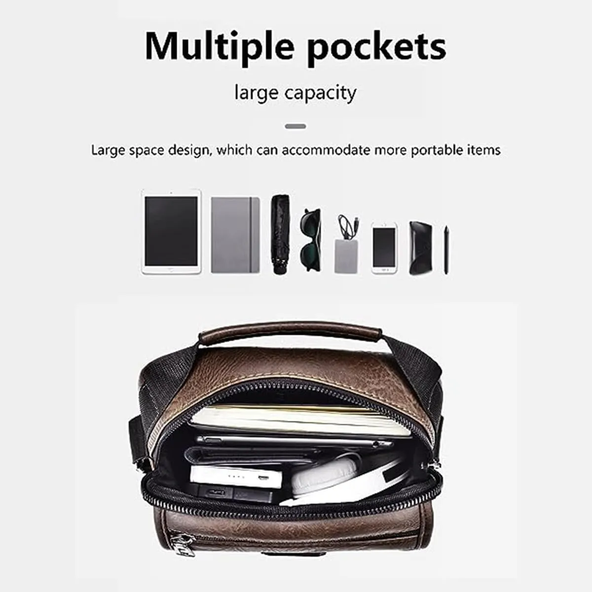 Zipper Buckle Leather Messenger Bag Crossbody Shoulder Bag Vintage Handle Bags
