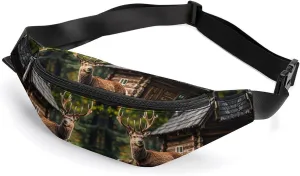 Zipper Fanny Pack for Men Women Fashion Waist Bag Stylish Crossbody Bags with Adjustable Strap Country Lodge Bear Deer Travel Chest Bags Belt Bags for Running Hiking Workout Cycling