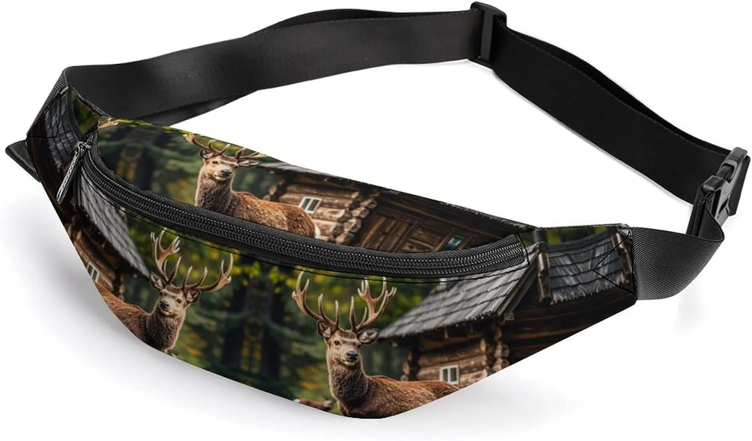 Zipper Fanny Pack for Men Women Fashion Waist Bag Stylish Crossbody Bags with Adjustable Strap Country Lodge Bear Deer Travel Chest Bags Belt Bags for Running Hiking Workout Cycling