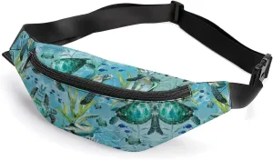 Zipper Fanny Pack for Men Women Fashion Waist Bag Stylish Crossbody Bags with Adjustable Strap Sea Turtle-Blue Travel Chest Bags Belt Bags for Running Hiking Workout Cycling