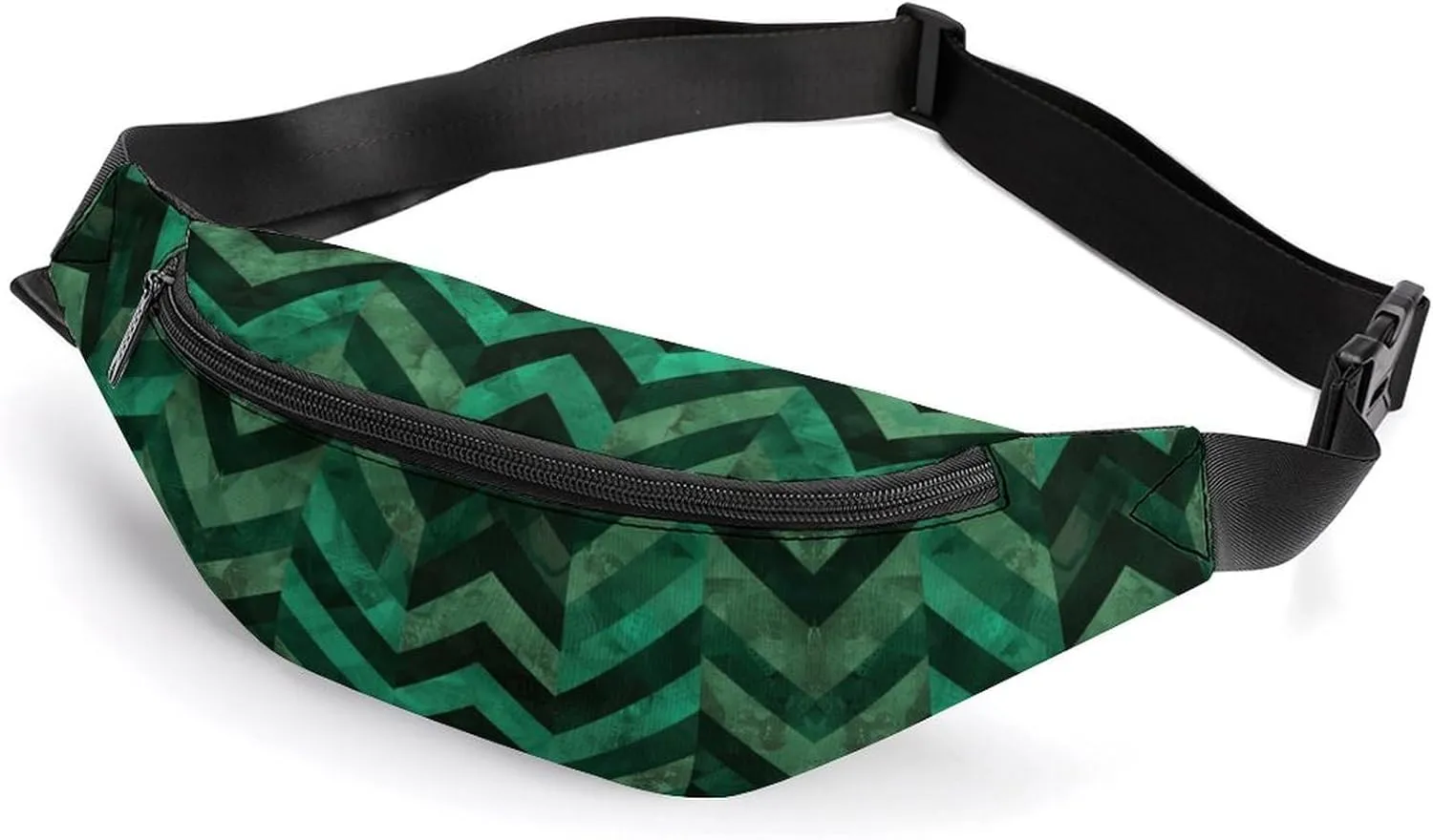 Zipper Fanny Pack for Men Women Fashion Waist Bag Stylish Crossbody Bags with Adjustable Strap With Emerald Green Travel Chest Bags Belt Bags for Running Hiking Workout Cycling