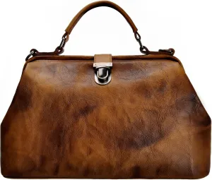 ZLYC Women Retro Vintage Genuine Leather Doctor Top Handle Cross Body Bag