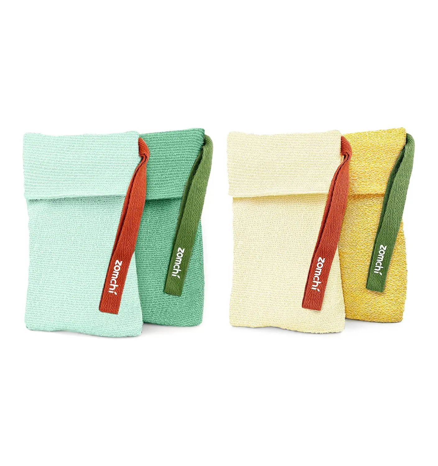 ZOMCHI 4 Pack Exfoliating Soap Pouches - Mint & Yellow