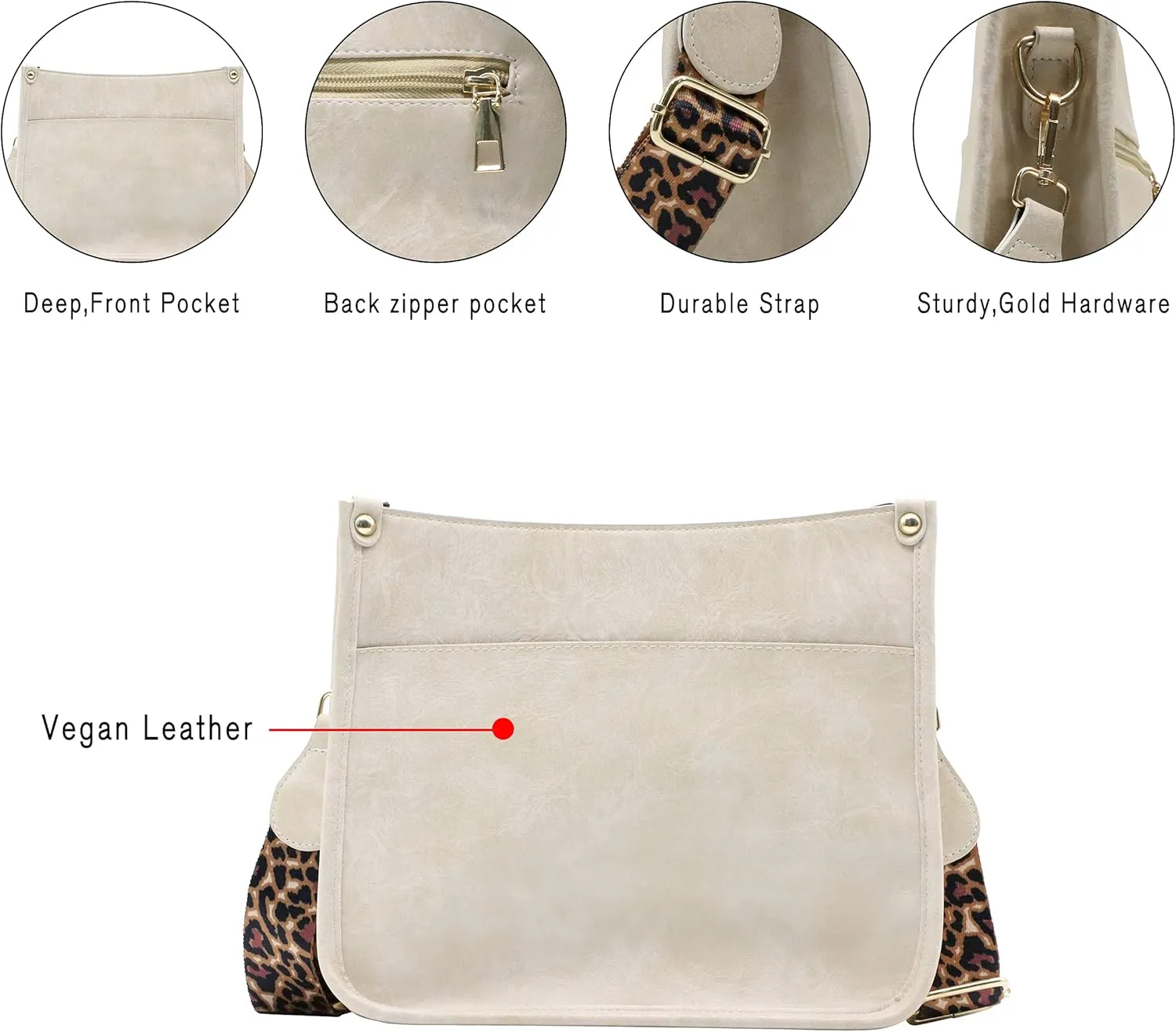 Zyyfly Vegan Leather Purse Medium Size Crossbody Bags for Women with Leopard Guitar Strap
