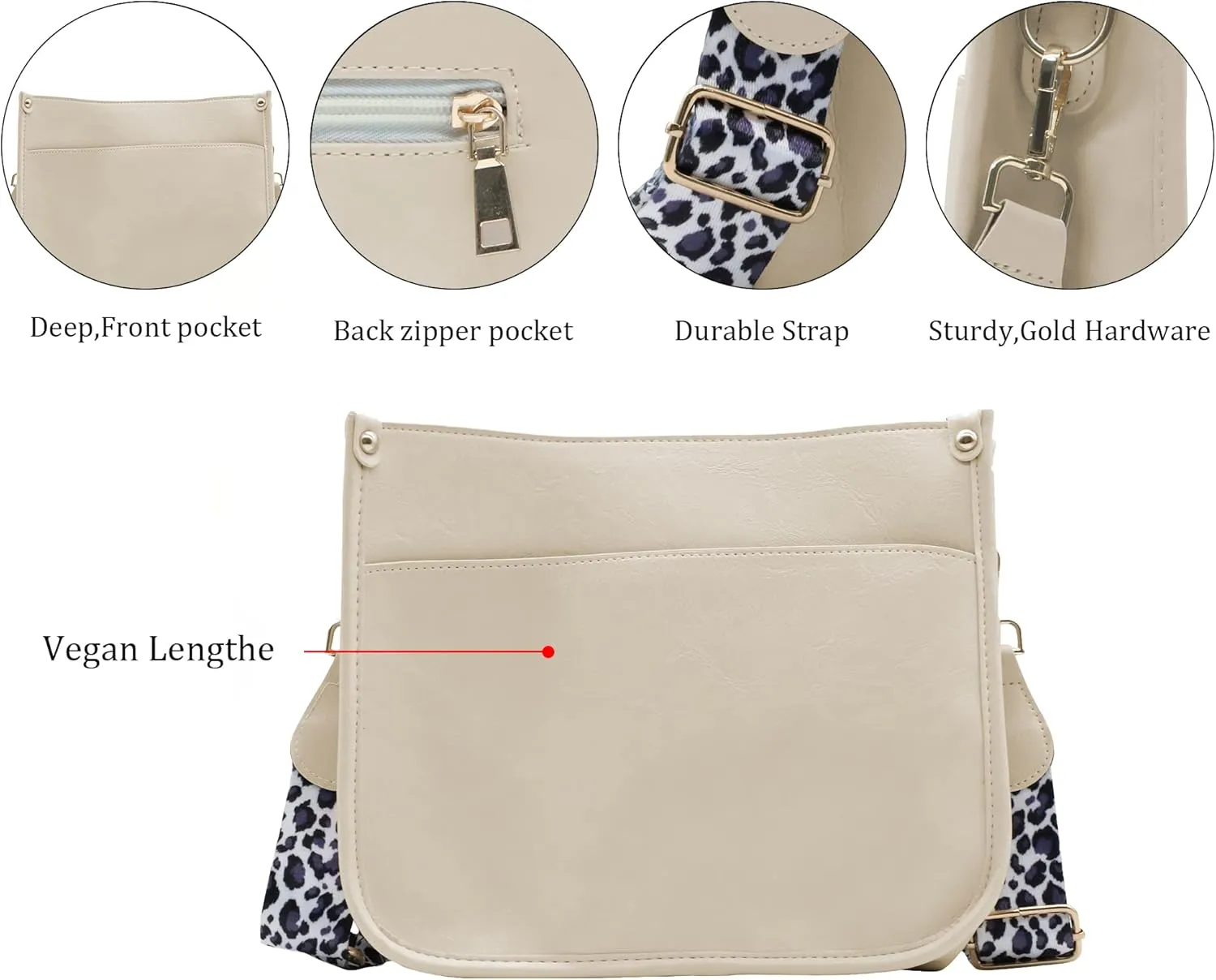 Zyyfly Vegan Leather Purse Medium Size Crossbody Bags for Women with Leopard Guitar Strap